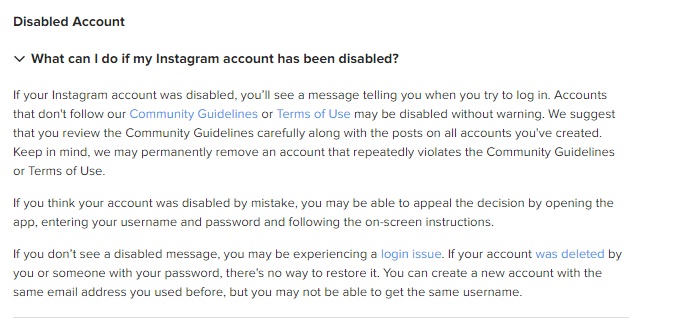 Reasons for blocking the advertising account Instagram