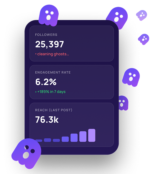 Instagram audience health dashboard showing follower count, engagement rate and reach